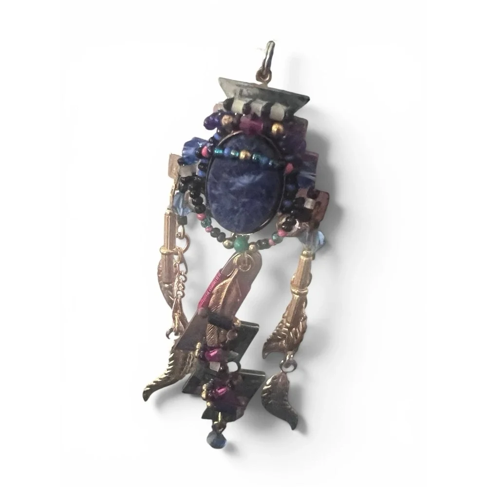 VINTAGE Artist LIZTECH Handmade Dreamcatcher  Pendant Blue Sodalite Feather 1994